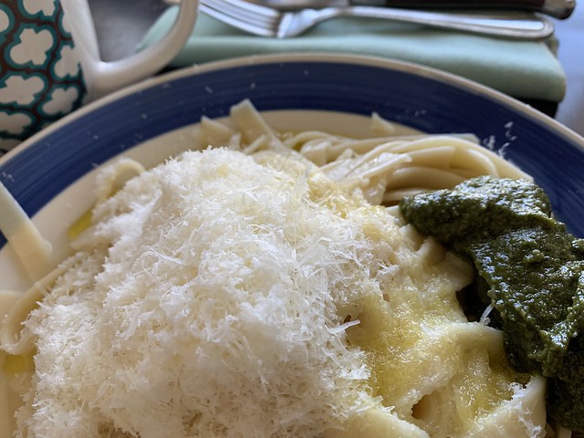 Linguini with #homemade #pesto & freshly grated Parmigiano-Reggiano #cheese — h