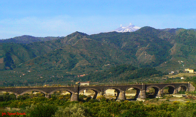 View of Mount Etna from the Alcantara river valley