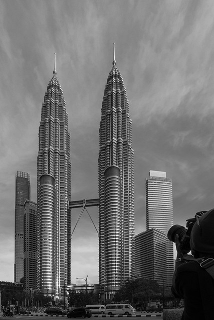 Twin Towers from NZ Restaurant across the very busy Jalan Ampang, Kuala Lumpur.
