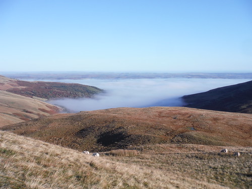Fog in the valley: from near the top of Fan Fawr SWC Walk 401 - Storey Arms to Libanus or Circular (via Ystradfellte)