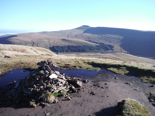 Cairn on top of Fan Fawr, view to Storey Arms and Corn Du SWC Walk 401 - Storey Arms to Libanus or Circular (via Ystradfellte)