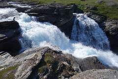 An impressive waterfall of Stáddájåhkå.
