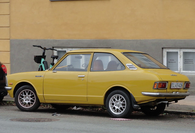 Classically good looking 1975 Toyota Corrolla E EL43426 remains in good condition on the roads of Denmark in 2022