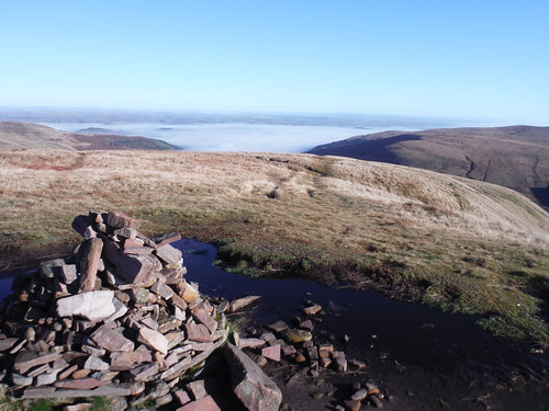 Cairn on top of Fan Fawr, view down Glyn Tarell to Brecon SWC Walk 401 - Storey Arms to Libanus or Circular (via Ystradfellte)