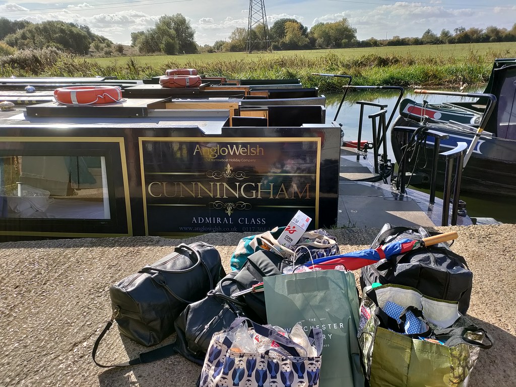Loading our luggage and supplies on board our narrowboat, Cunningham