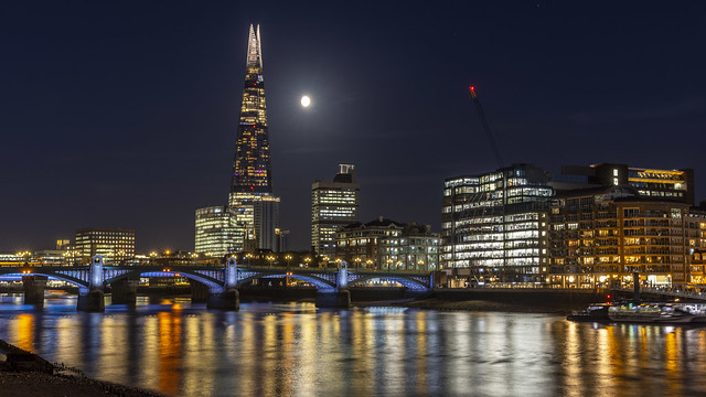 Night View of Southwark Bridge The Shard and Moon