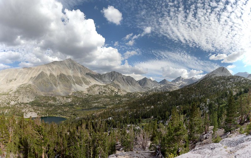 Multi-shot stitched panorama of Little Lakes Valley from the Ruby Lake Trail with awesome clouds