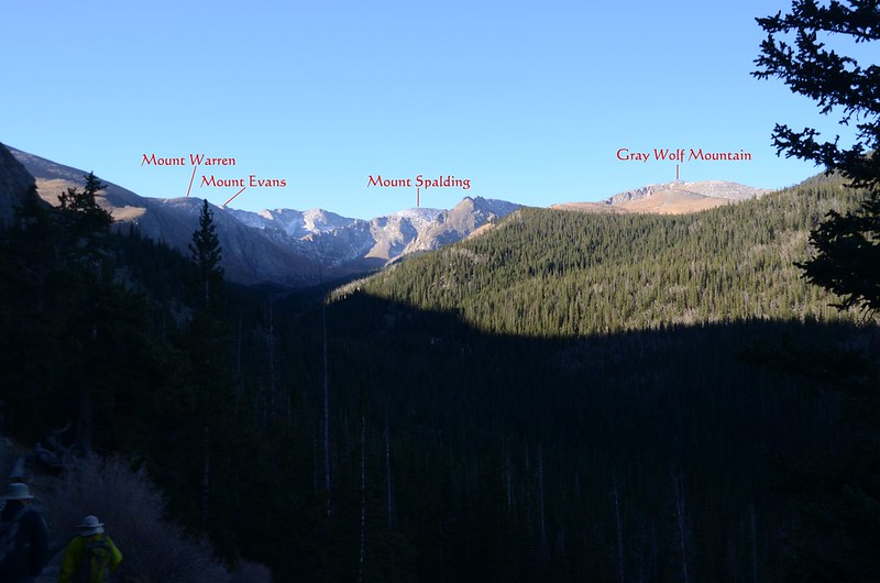 View of the Mount Evans massif from the trail down to the Chicago Creek Basin