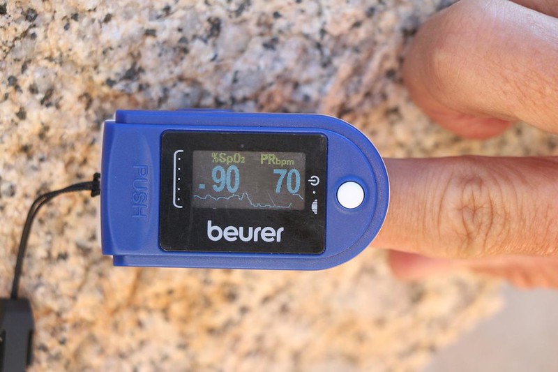 This time Vicki brought her own Oximeter to see how well she was acclimating, as we climbed toward 12,000 feet