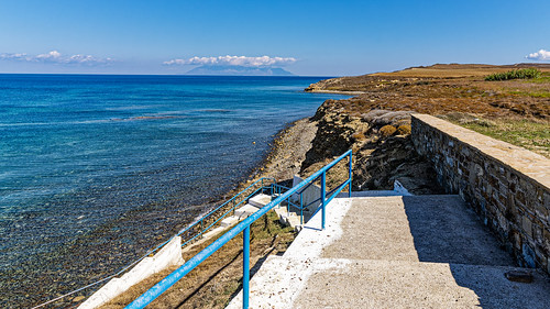 Access to Agios Haralambos Beach on the North Eastern Coast of Limnos (Island of Samothraki in the Background) Greece (Olympus OM-1 &  Leica Summilux 10-25mm f1.7)