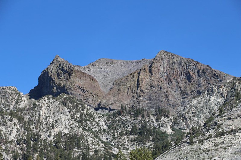 Zoomed-in view of Volcanic Knob from the John Muir Trail near Mono Creek