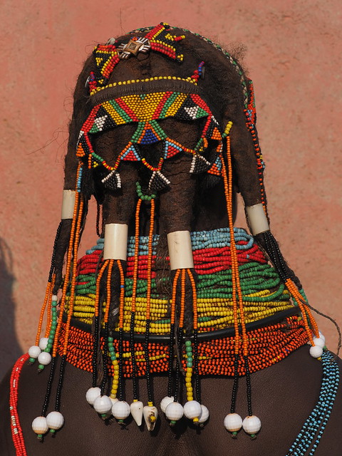 Rear view of a Mwila headdress split into four braids called Nontombi