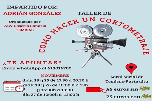 Cartel promocional del taller de cortometrajes en Temisas