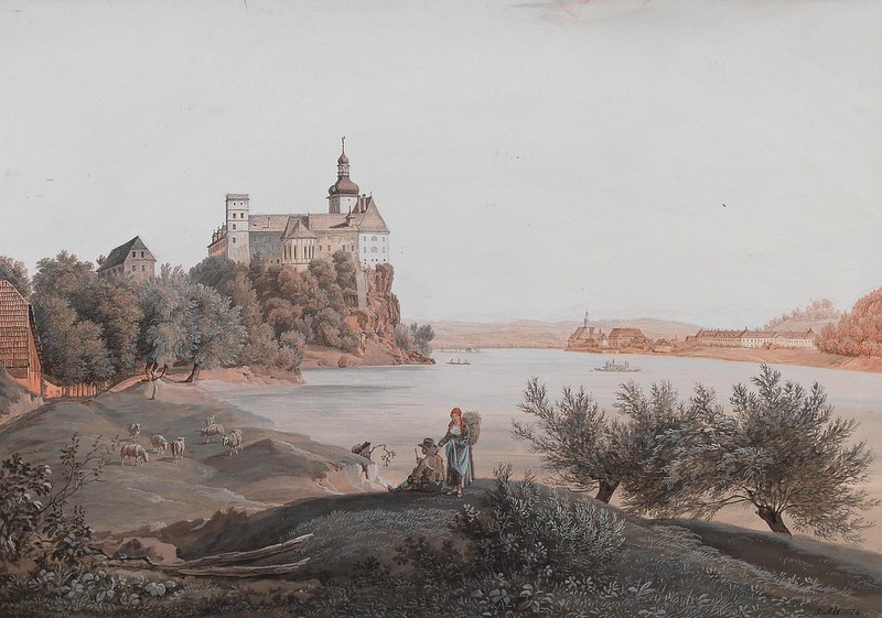 Jacob Alt (1789-1872) - A view of Persenbeug Castle and Ybbs upon the Danube (1823)