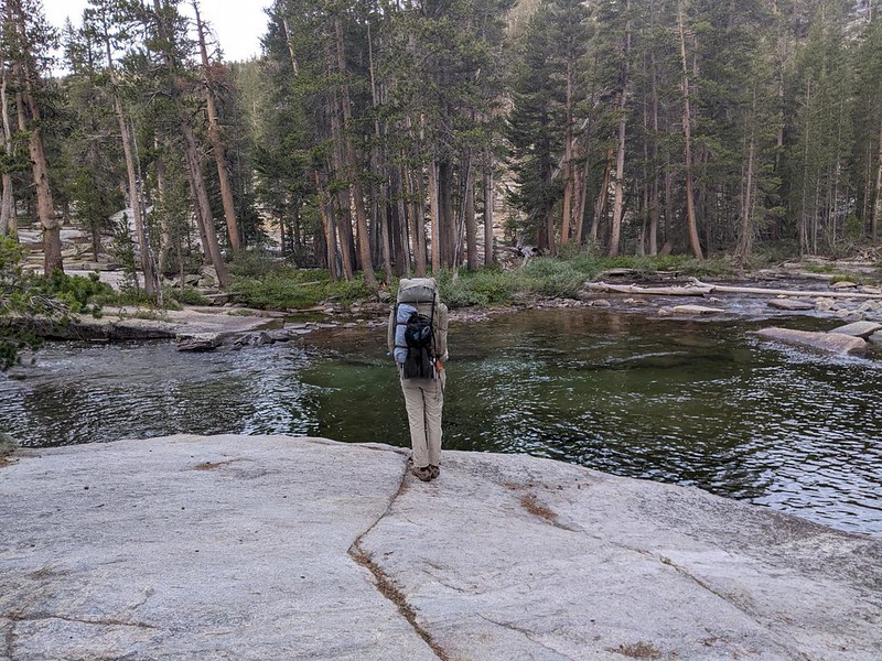 Me checking out a deep pool full of trout on Bear Creek as we hiked south on the John Muir Trail