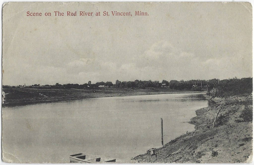 Scene On The Red River. St. Vincent, Minnesota. Postcard.