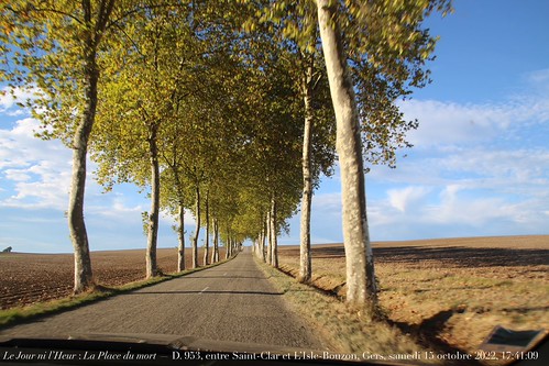 Le Jour ni l’Heure 9519 : La Place du mort — D. 953, entre Saint-Clar-de-Lomagne et L’Isle-Bouzon, Gers, Gascogne, samedi 15 octobre 2022, 17:41:09 | by Jean Renaud Gabriel Camus