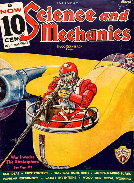 “War Invades the Stratosphere” by Frank R. Paul on the cover of “Everyday Science and Mechanics,” March, 1936.