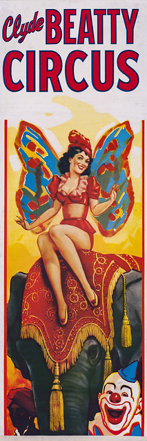 Poster, Circus - Clyde Beatty Circus, Butterfly Lady on Elephant