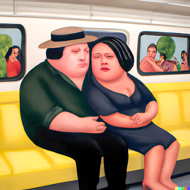 DALLE 2: Variations of a couple on a train