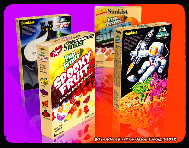 Sunkist Fun Fruits Spooky Fruit and Space Shapes fruit snacks boxes - rendered by Jason Liebig