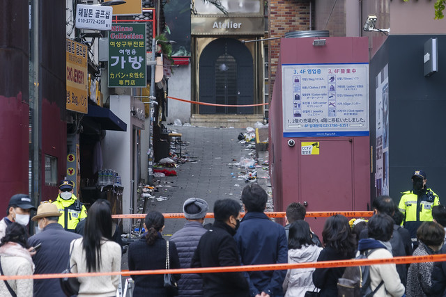 Police guard alley where Itaewon Halloween crush happened