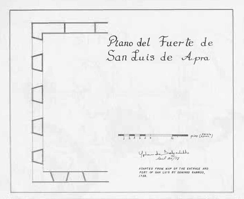 Illustrations of Fort San Luis from the Micronesian Area Research Center (MARC) 1979 publication, Spanish Forts of Guam, by Yolanda Degadillo, MMB; Thomas B. McGrath, SJ; and Felicia Plaza, MMB.