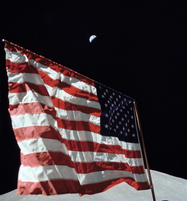 Close-up view of U.S. Flag Deployed on Moon by Apollo 17 Crew