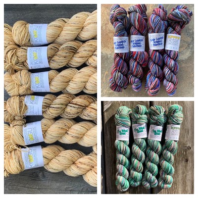 The newest Koigu Collector colours are clockwise from the left: Hay, Maie and The Wool Shed.