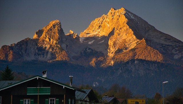 Early morning view upon the Watzmann from Unterau