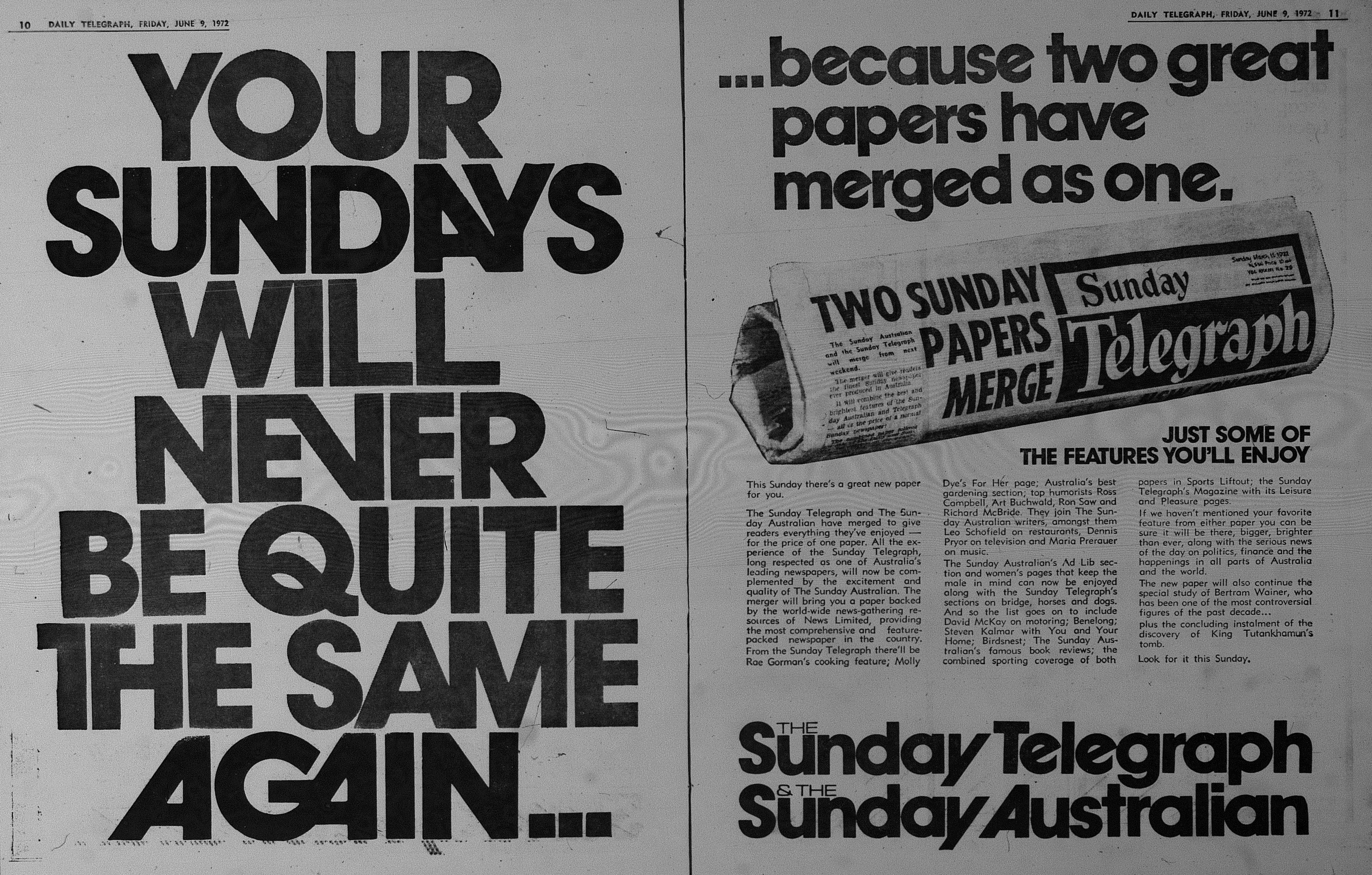 New Sunday Telegraph Ad June 9 1972 daily telegraph 10-11
