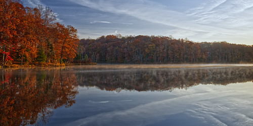 autumn leaves ablelake fog reflection