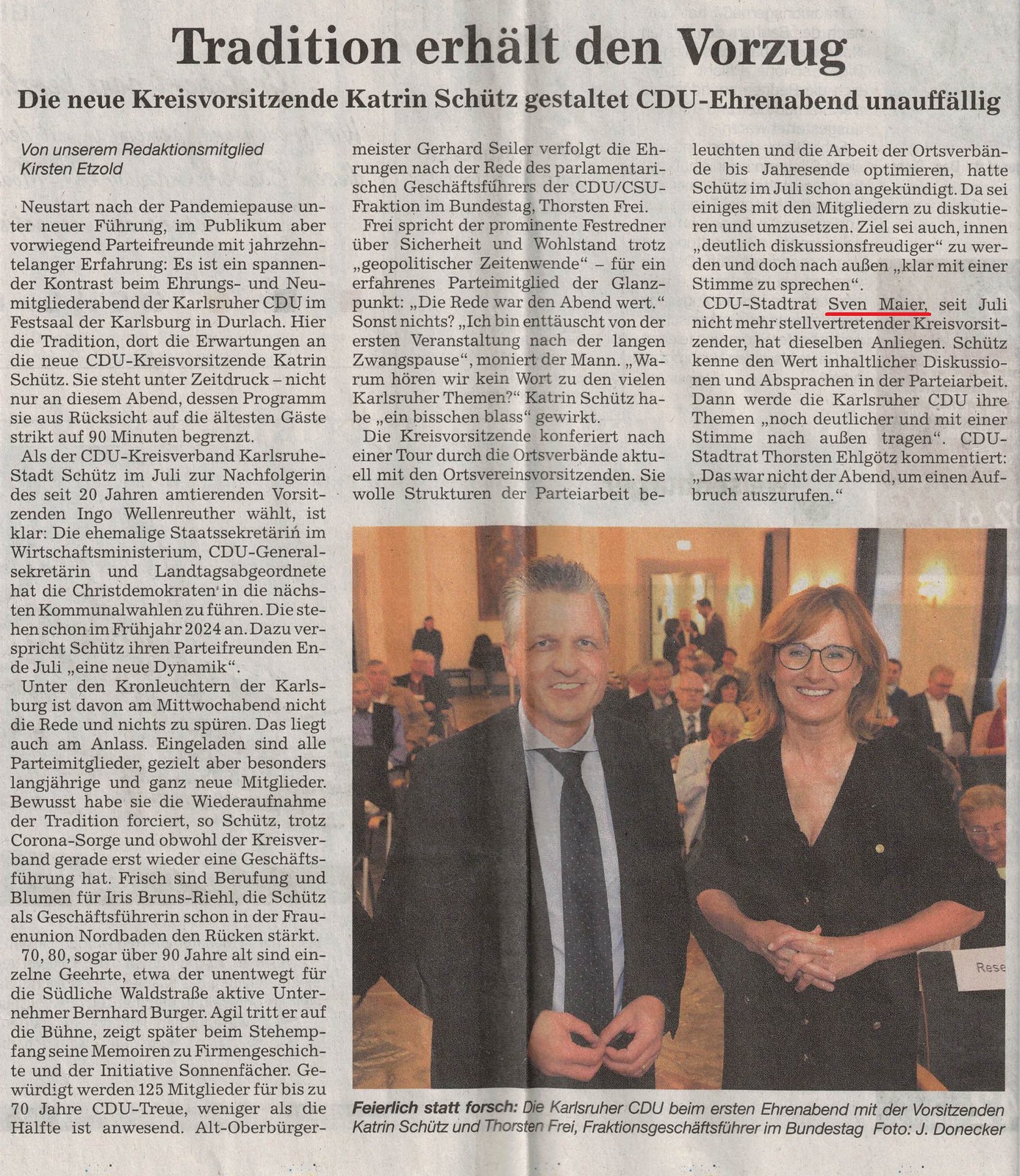 Ich wurde für 25 jährige Mitgliedschaft geehrt und Katrin Schütz gab Ihr Debut als Kreisvorsitzende beim Neumitglieder- u. Ehrungsabend der CDU Karlsruhe. Schön war`s! (BNN, 07.10.2022)