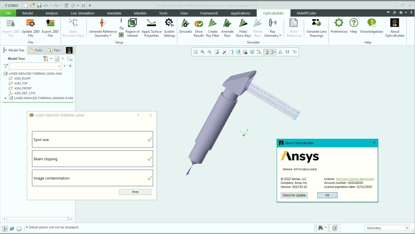 Working with ANSYS Zemax OpticBuilder 2022 R2.02 for Creo 4.0-7.0