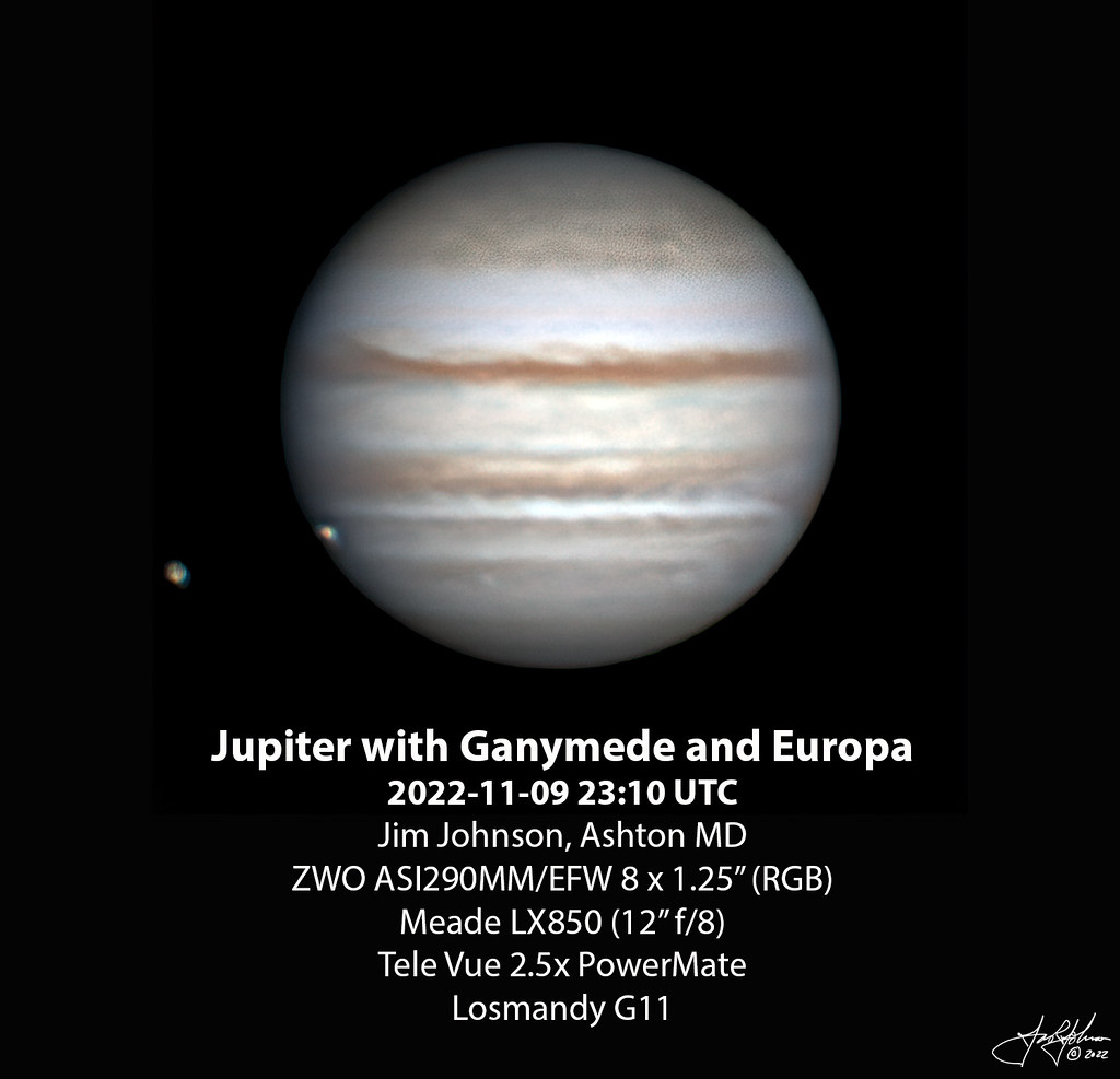 Jupiter - 2022-11-09 23:10 UTC - With Ganymede and Europa