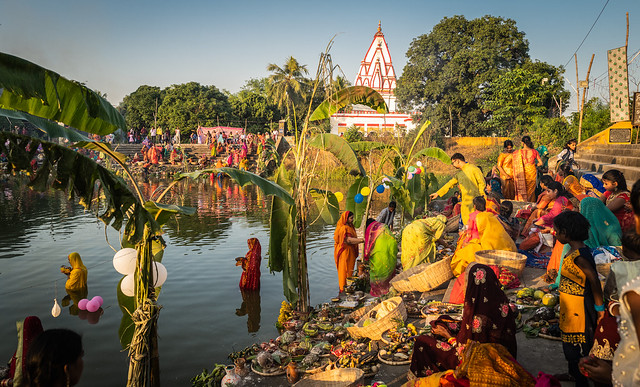 Chhath festival-praying to Sun God while in water