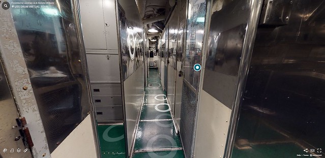 A narrow hallway on the USS Drum.