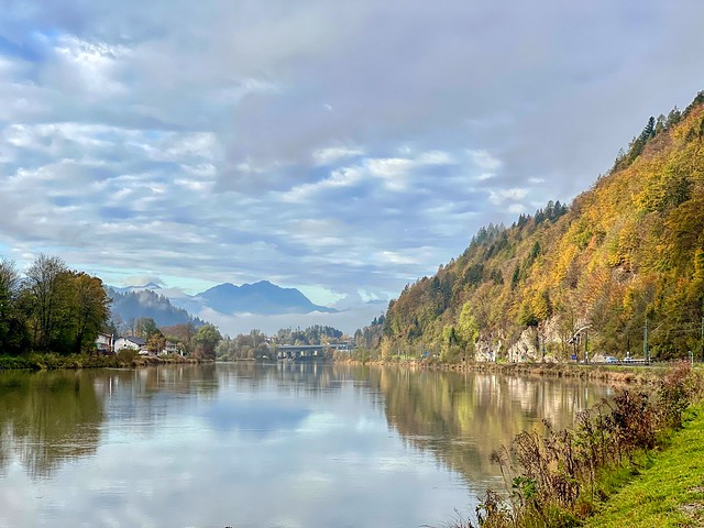 River Inn in autumn in Kiefersfelden in Bavaria, Germany