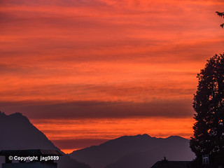 Sunset over Pilatus Mountain, Hergiswil, Canton of Nidwalden, Switzerland