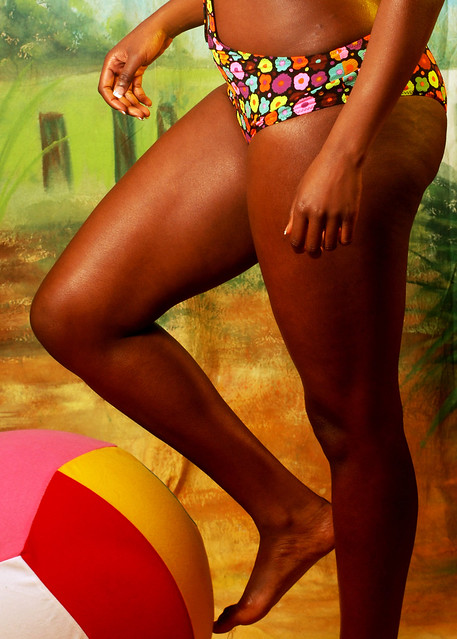 DSC_0362v Monique Jamaican Model in Bikini with Beach Ball Swimwear Fashion Photoshoot Shoreditch Studio London