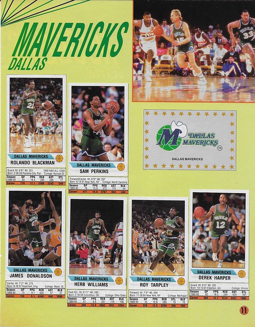 1990-91 Panini Sticker Book Team Page - Dallas Mavericks