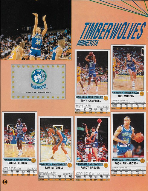 1990-91 Panini Sticker Book Team Page - Minnesota Timberwolves
