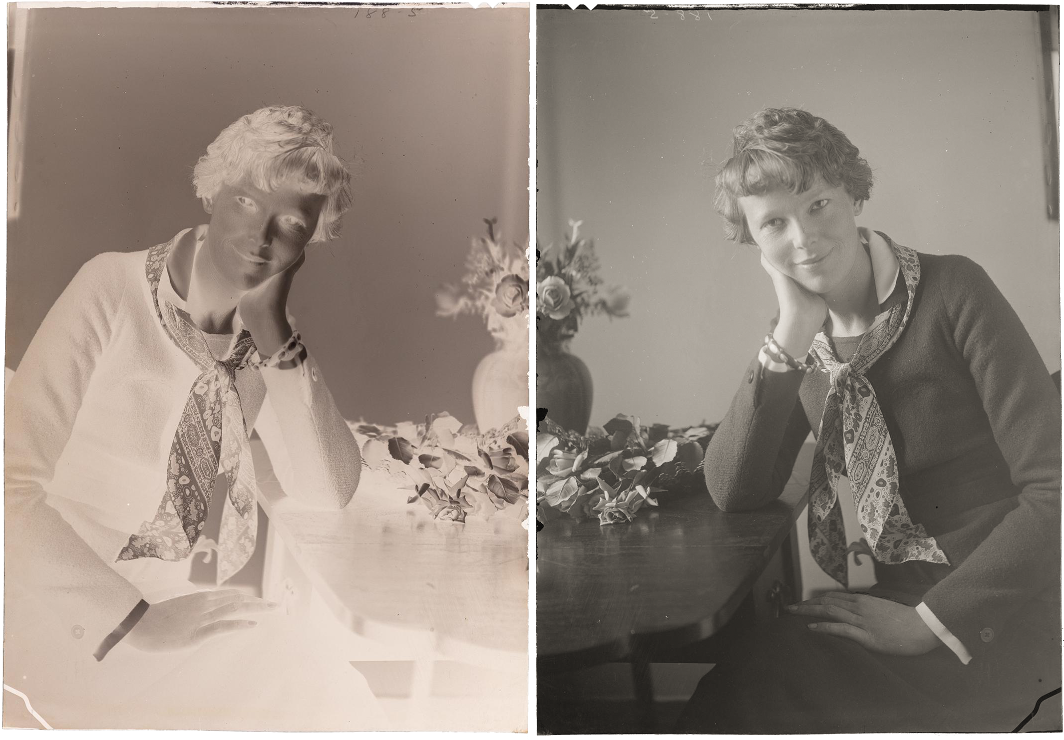 Violet Keene Perinchief :: Amelia Earhart, Toronto, 1932. Gelatin silver negative (left) and gelatin silver negative digitally reversed (right). | src Ryerson Image Centre