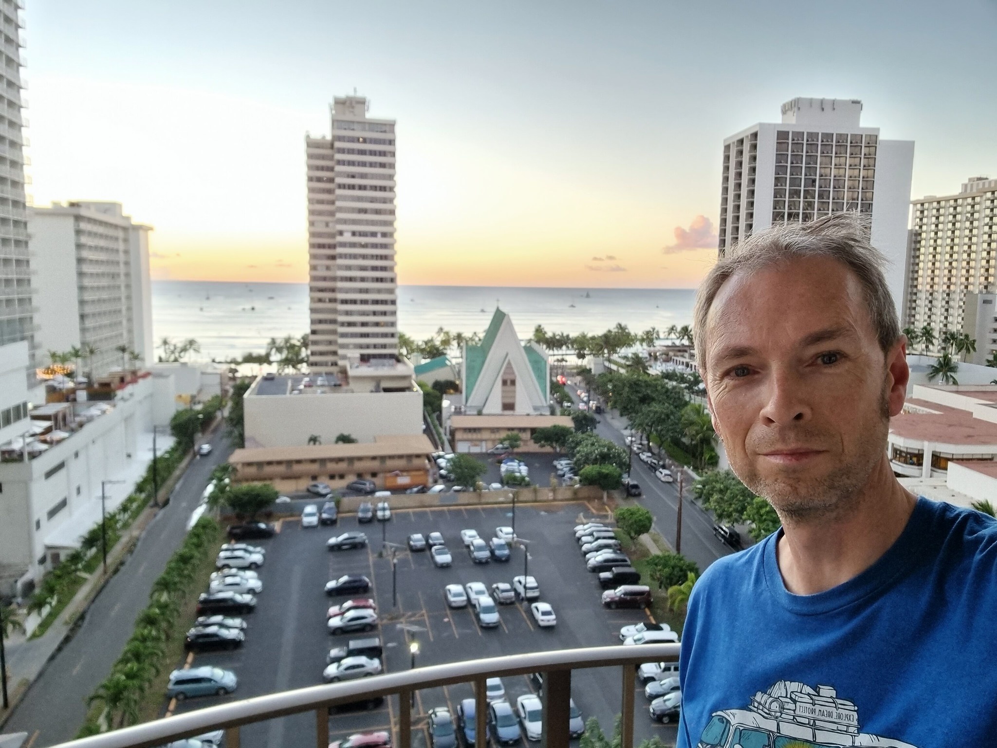 Enjoying the sunset from the Hilton Waikiki Beach hotel in Honolulu