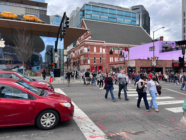 Pedestrians crossing Broadway - Downtown Nashville