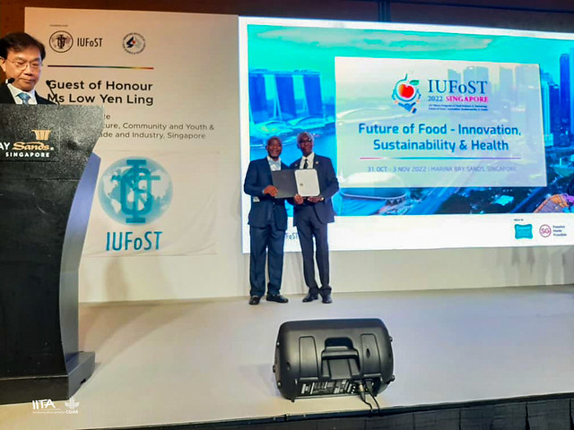 Congratulations Prof. Lateef Sanni (left), receives IAFoST fellowship award