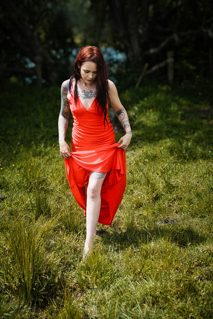Red dresses, puddles and the Countryside