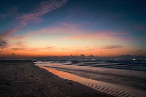 Beachside Morning by 75CentralPhotography, The lights of distant ships dot the Gulf of Mexico horizon as the sun begins to rise on the Port Ara