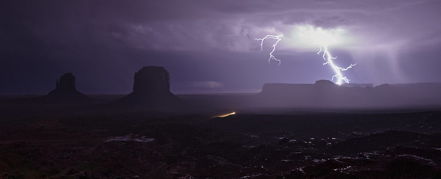 Lightning Flashes Across the Sky Over Monument Valley - Arizona