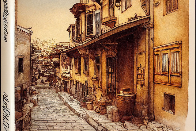 Old turkish street hand drawing